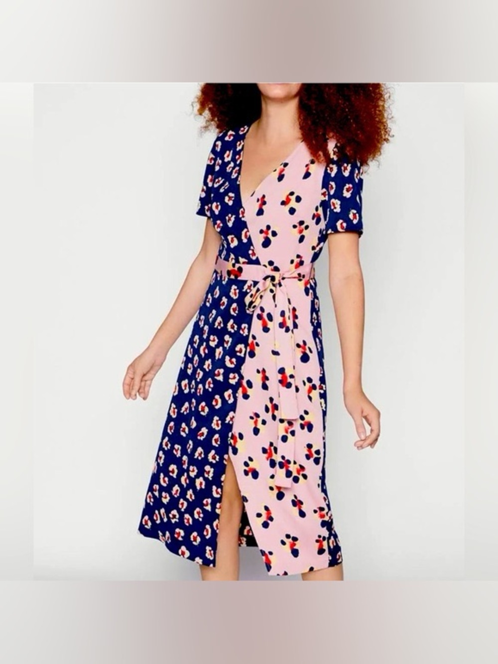 BCBGeneration Dress Blue Leopard Multicolor Wrap Women’s Mid Calf Size Large